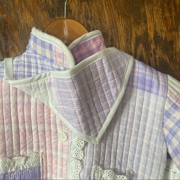 Grannie quilted pink purple baby coat jacket with matching bib 12-18 months - Picture 9 of 13